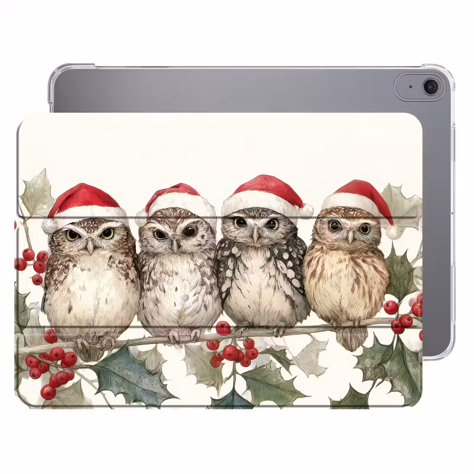 iPad hoes - Uilen - Tak - Hulstblaadjes - Kerstmuts — 1