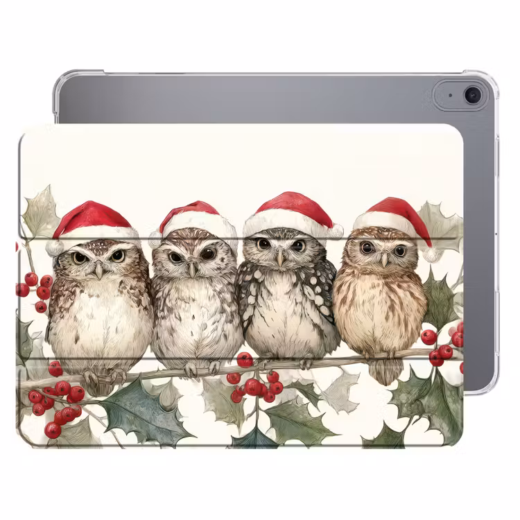 iPad hoes - Uilen - Tak - Hulstblaadjes - Kerstmuts — 1