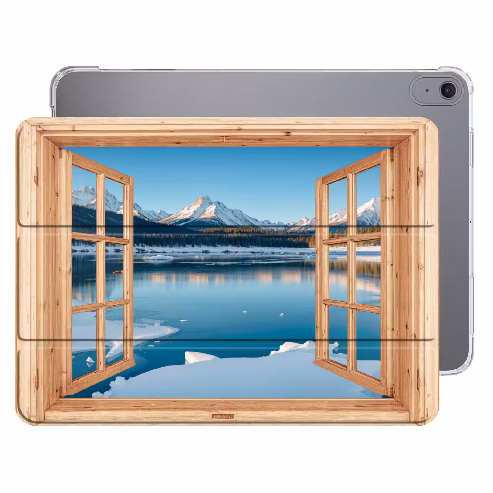 iPad hoes - Doorkijk - Landschap - Winter - Meer - Bergen - Uitzicht — 1
