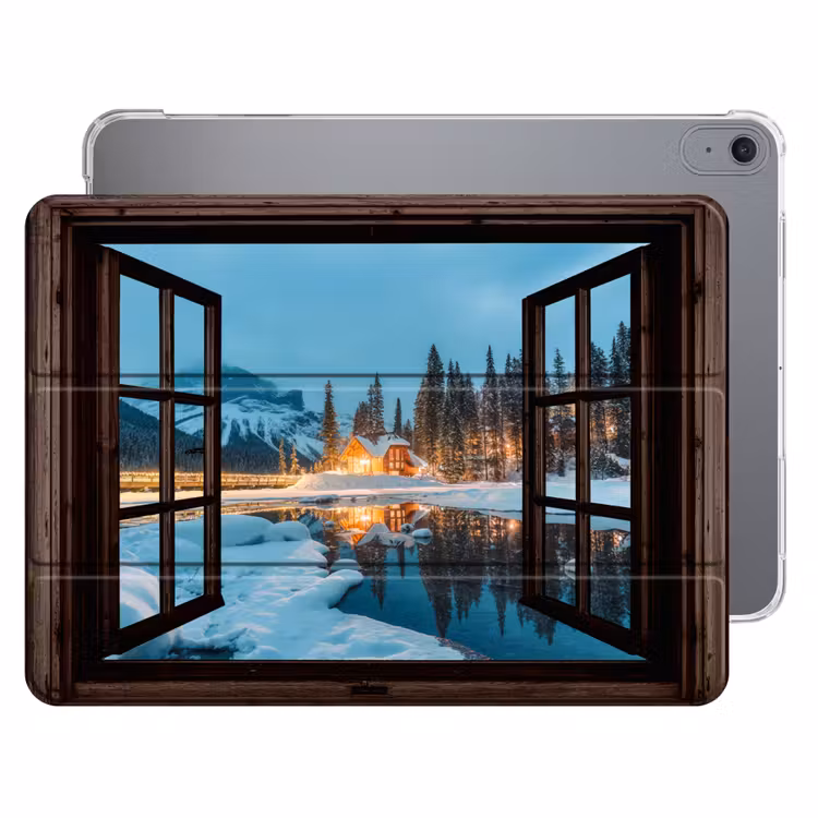 iPad hoes - Doorkijk - Winter - Landschap - Natuur - Huis - Bergen — 1