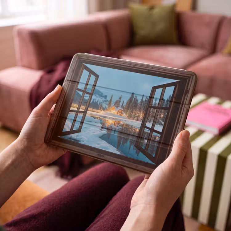 iPad hoes - Doorkijk - Winter - Landschap - Natuur - Huis - Bergen — 4