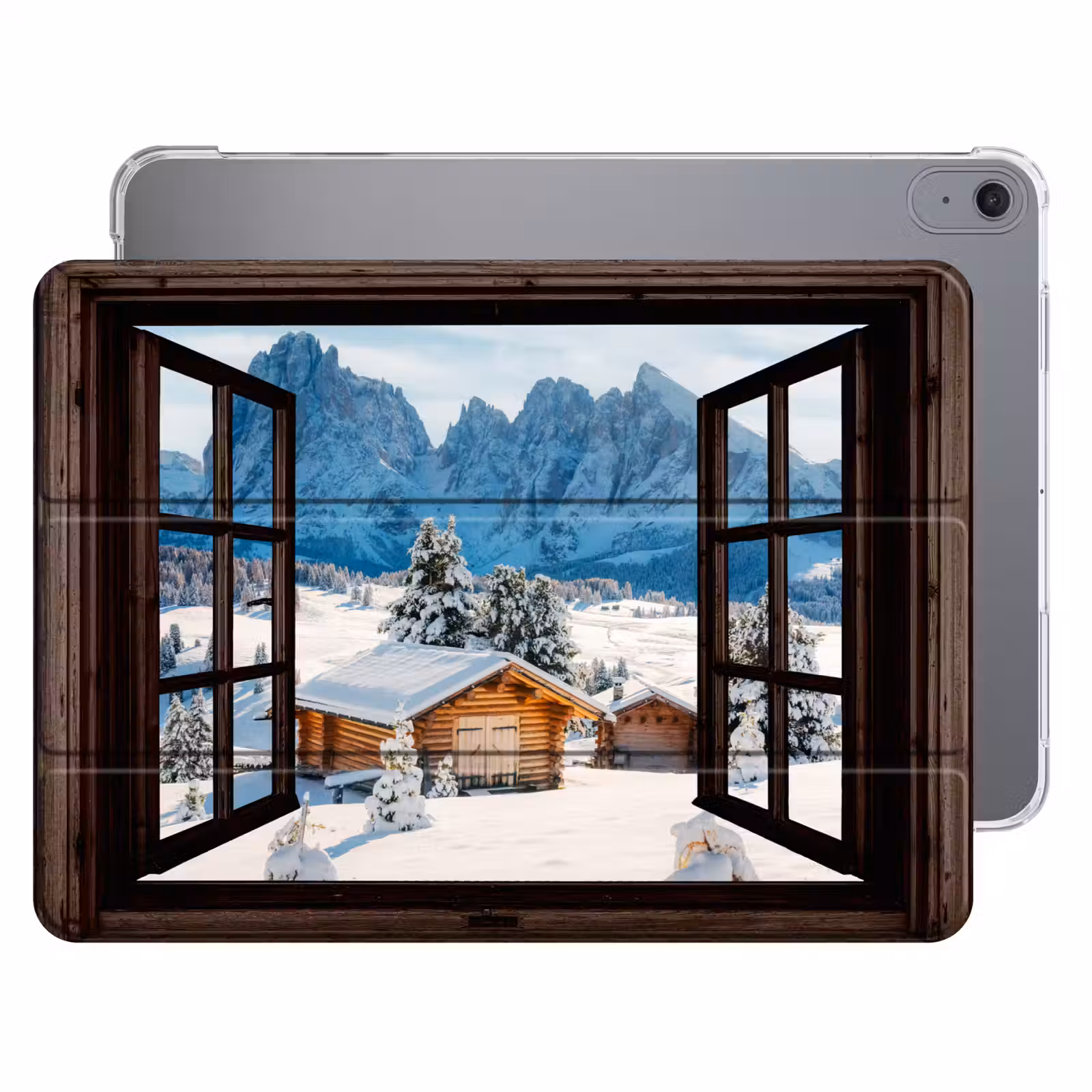 iPad hoes - Doorkijk - Winter - Landschap - Huisje - Bergen — 1