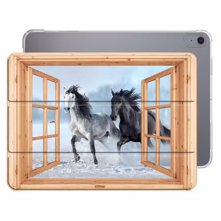 iPad hoes - Doorkijk - Paarden - Winter - Dieren - Natuur - Hout — 1