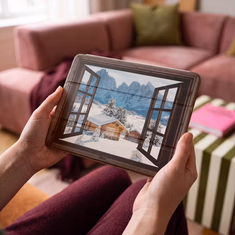 iPad hoes - Doorkijk - Winter - Landschap - Huisje - Bergen — 4