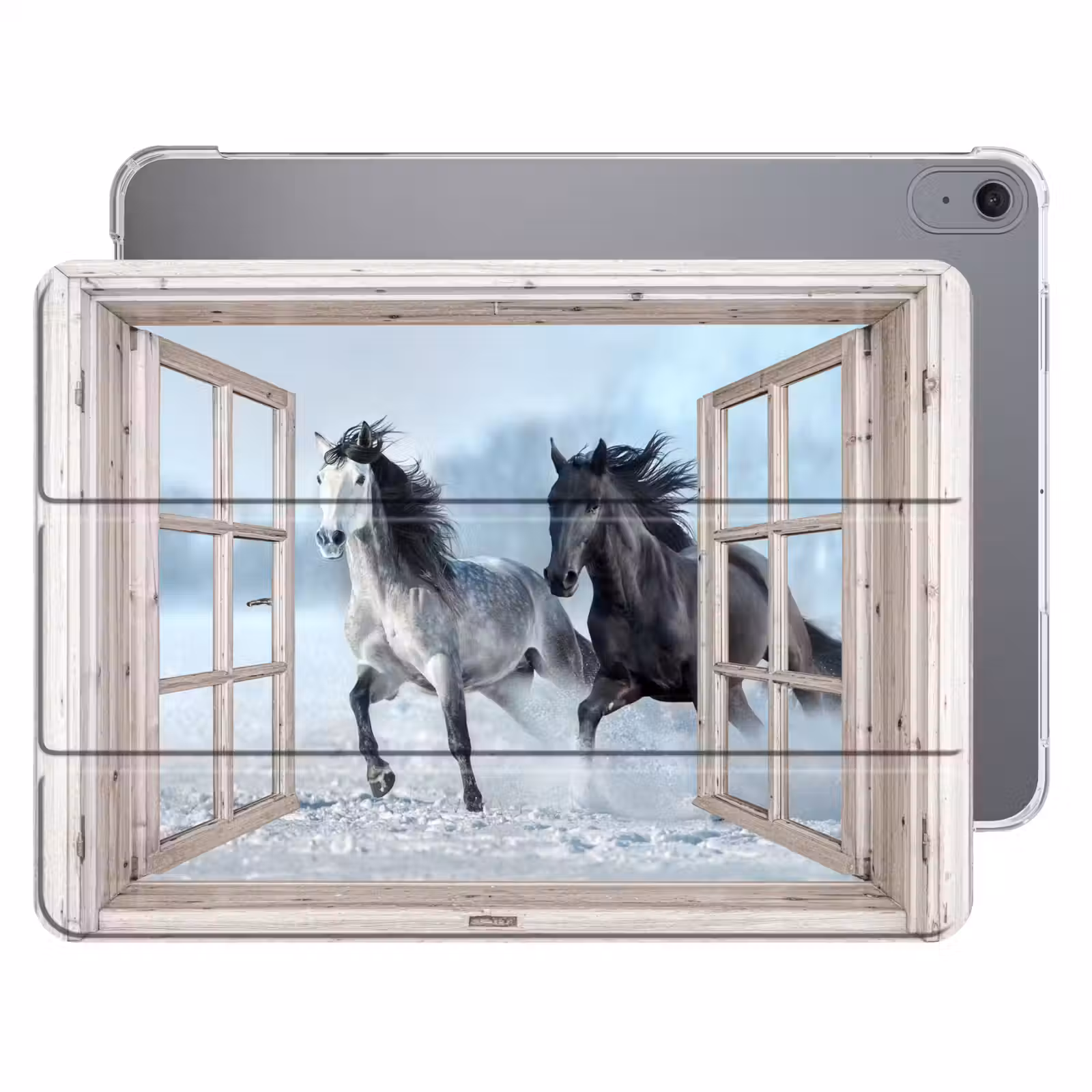 iPad hoes - Doorkijk - Paarden - Winter - Dieren - Natuur - Wit — 1
