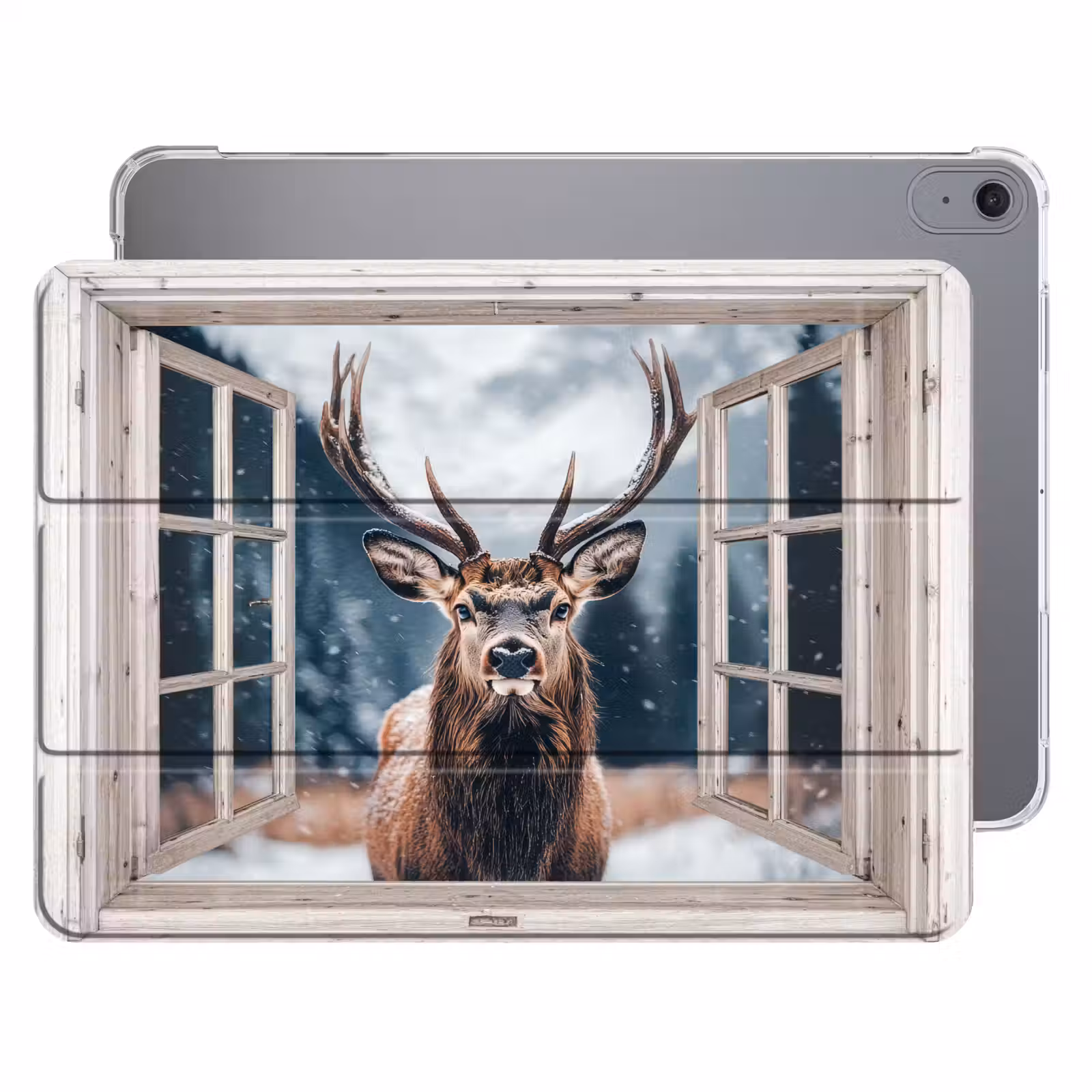 iPad hoes - Hert - Dieren - Landschap - Winter - Sneeuw - Doorkijk - Natuur — 1