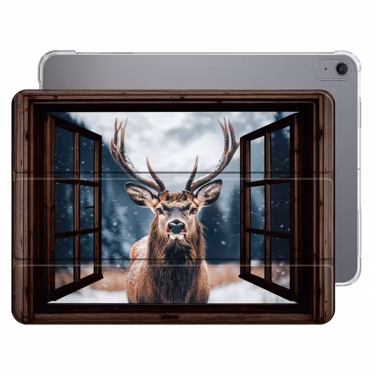 iPad hoes - Doorkijk - Hert - Dieren - Landschap - Winter - Sneeuw - Landelijk — 1