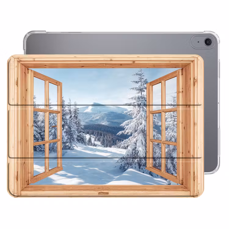 iPad hoes - Doorkijk - Winterlandschap - Natuur - Berg - Bomen - Hout — 1