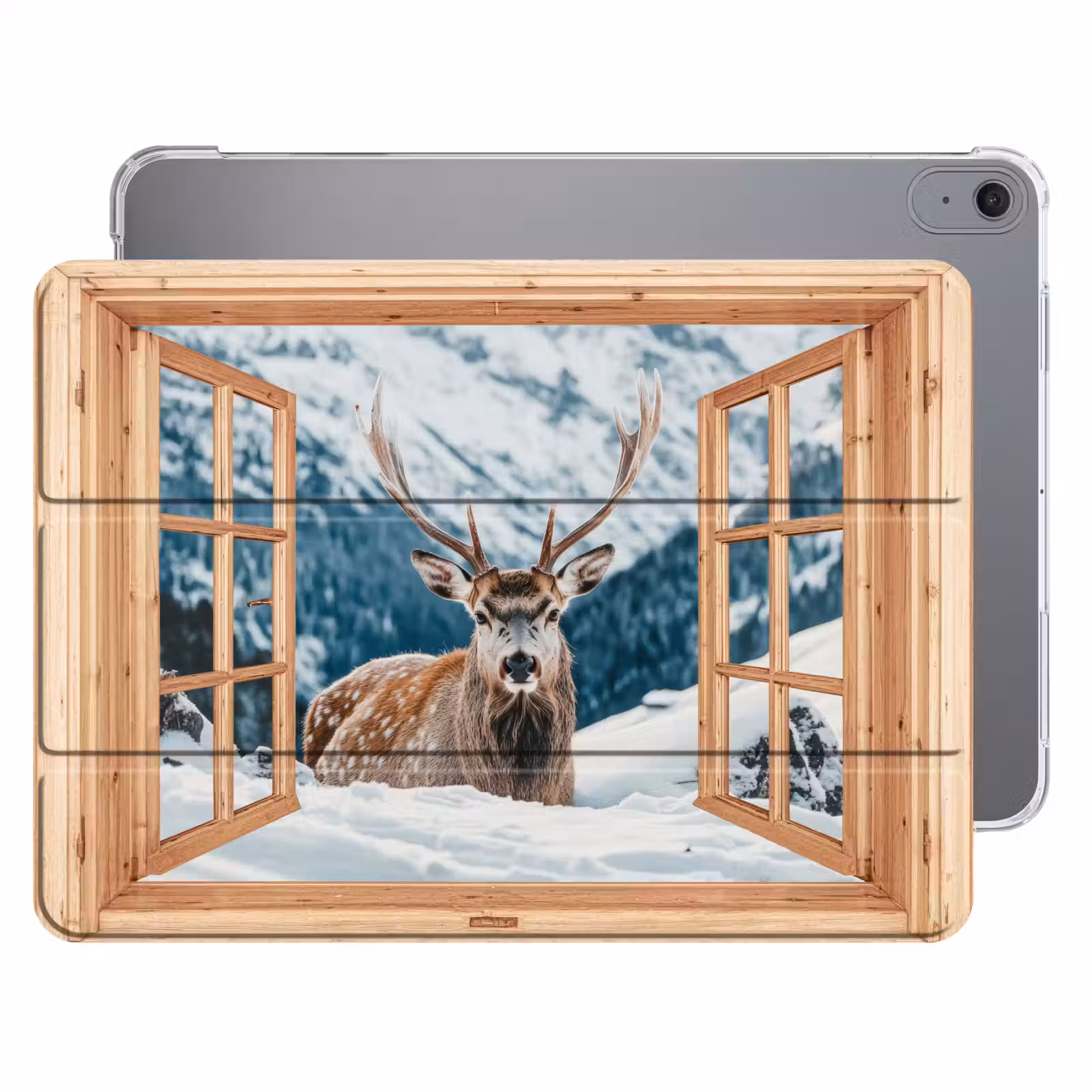 iPad hoes - Doorkijk - Hert - Landschap - Winter - Natuur - Dieren - Bergen — 1