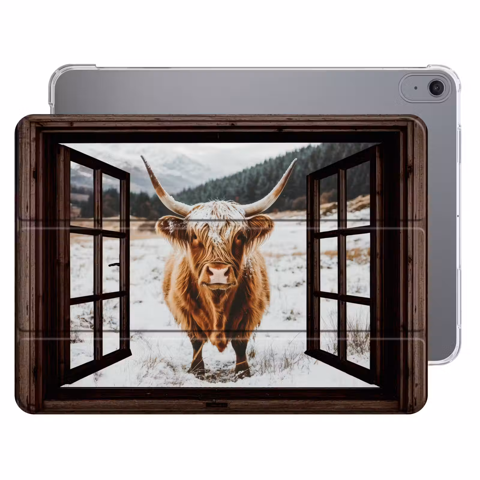 iPad hoes - Schotse Hooglander - Landschap - Landelijk - Bergen - Winter - Doorkijk - Donker — 1