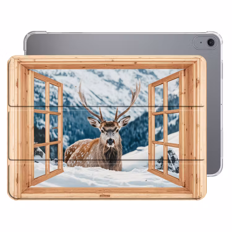 iPad hoes - Doorkijk - Hert - Landschap - Winter - Natuur - Dieren - Bergen — 1