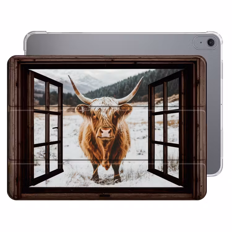 iPad hoes - Schotse Hooglander - Landschap - Landelijk - Bergen - Winter - Doorkijk - Donker — 1