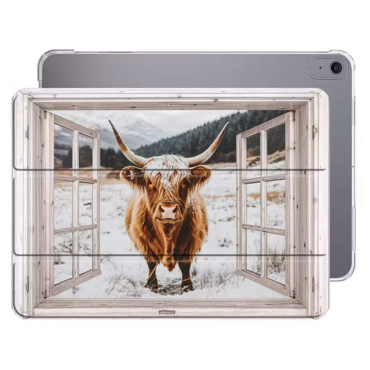 iPad hoes - Schotse Hooglander - Winterlandschap - Landelijk - Bergen - Doorkijk — 1