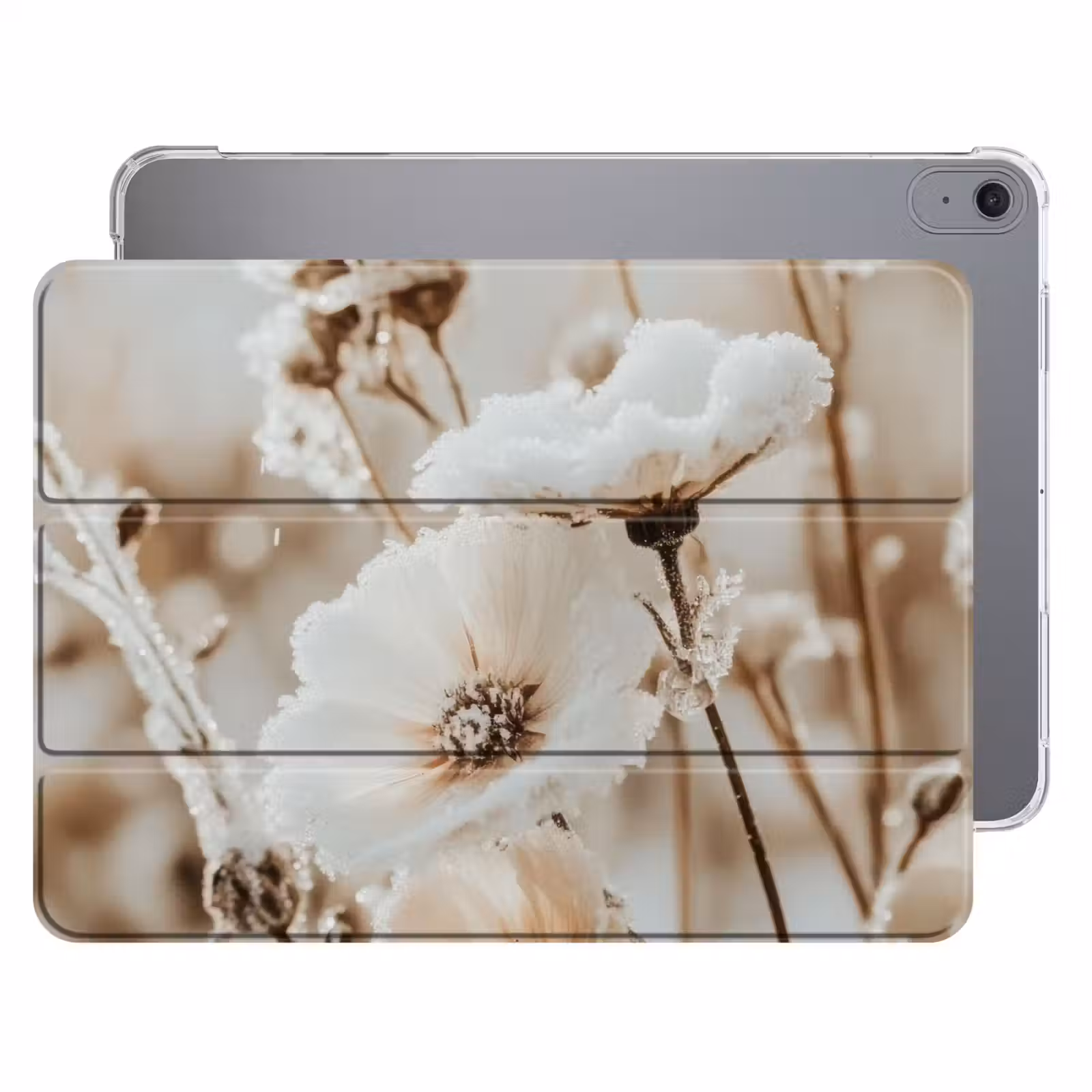 iPad hoes - Bloemen - Winter - Wit - Sneeuw - Beige — 1