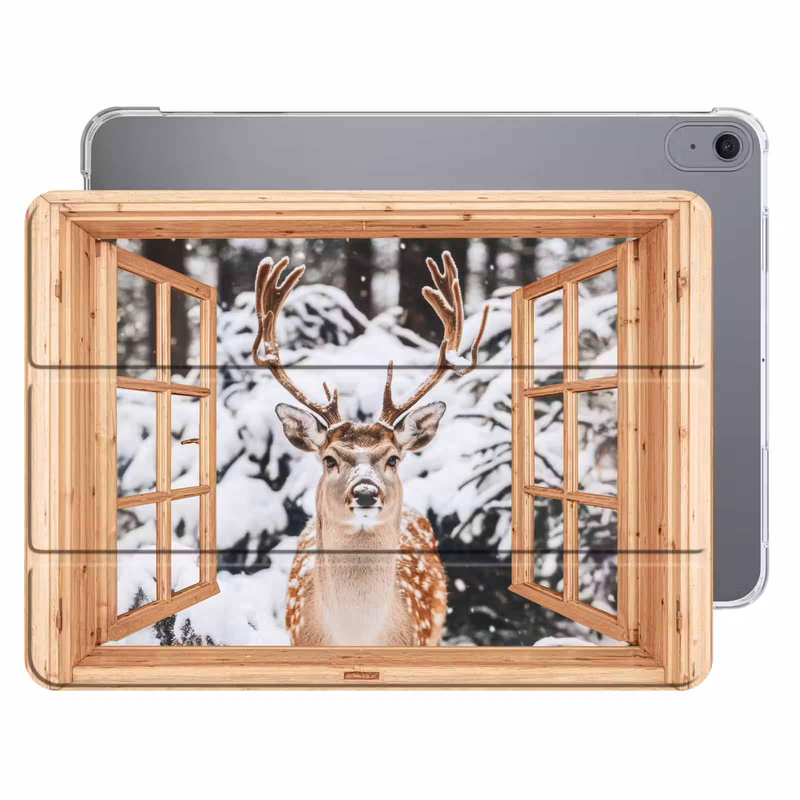 iPad hoes - Doorkijk - Hert - Sneeuw - Winter - Bos - Dieren — 1