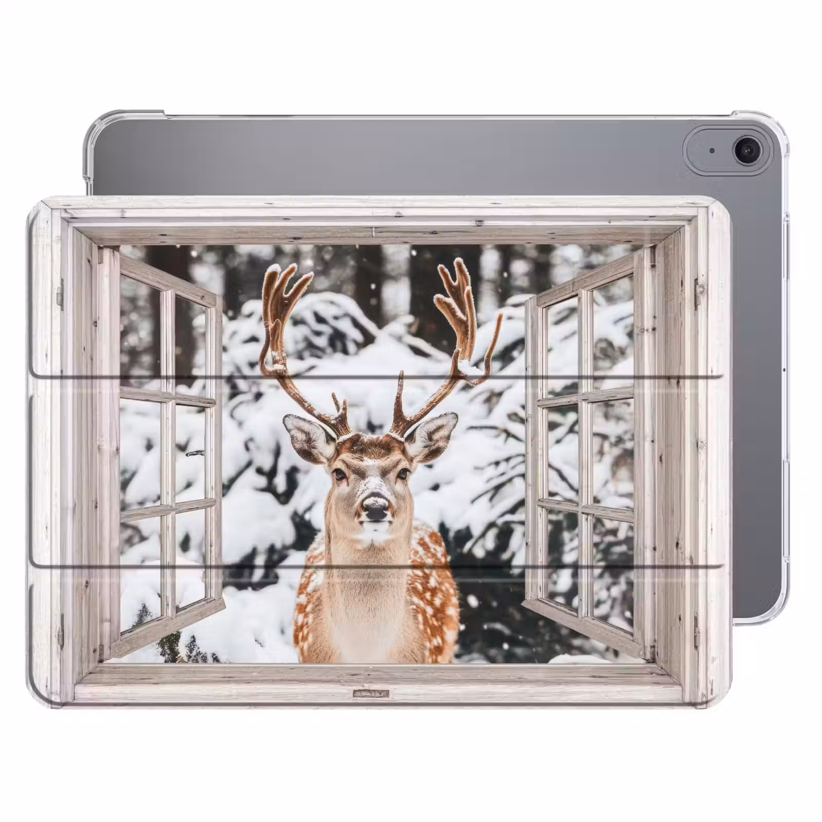 iPad hoes - Doorkijk - Hert - Sneeuw - Winter - Bos - Dieren - Natuur — 1