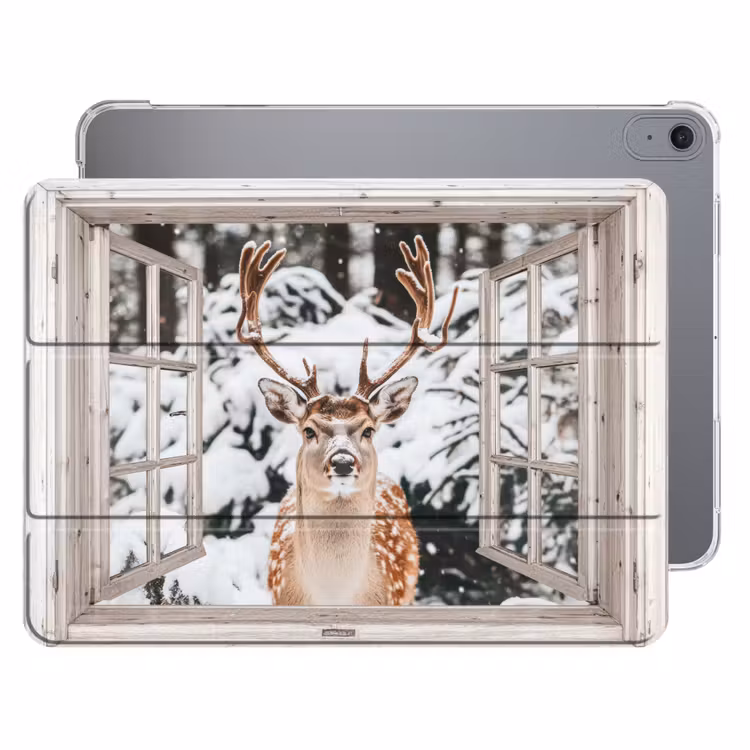 iPad hoes - Doorkijk - Hert - Sneeuw - Winter - Bos - Dieren - Natuur — 1