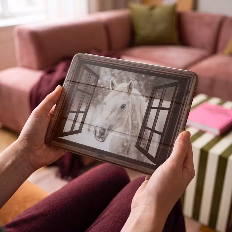 iPad hoes - Doorkijk - Paard - Wit - Winterlandschap - Sneeuw — 4