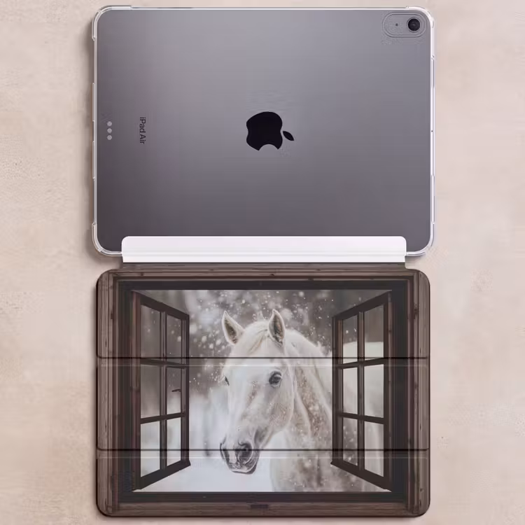 iPad hoes - Doorkijk - Paard - Wit - Winterlandschap - Sneeuw — 6