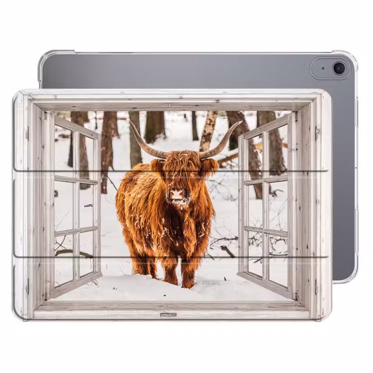 iPad hoes - Schotse Hooglander - Sneeuw - Winter - Natuur - Dier - Doorkijk - Landelijk — 1