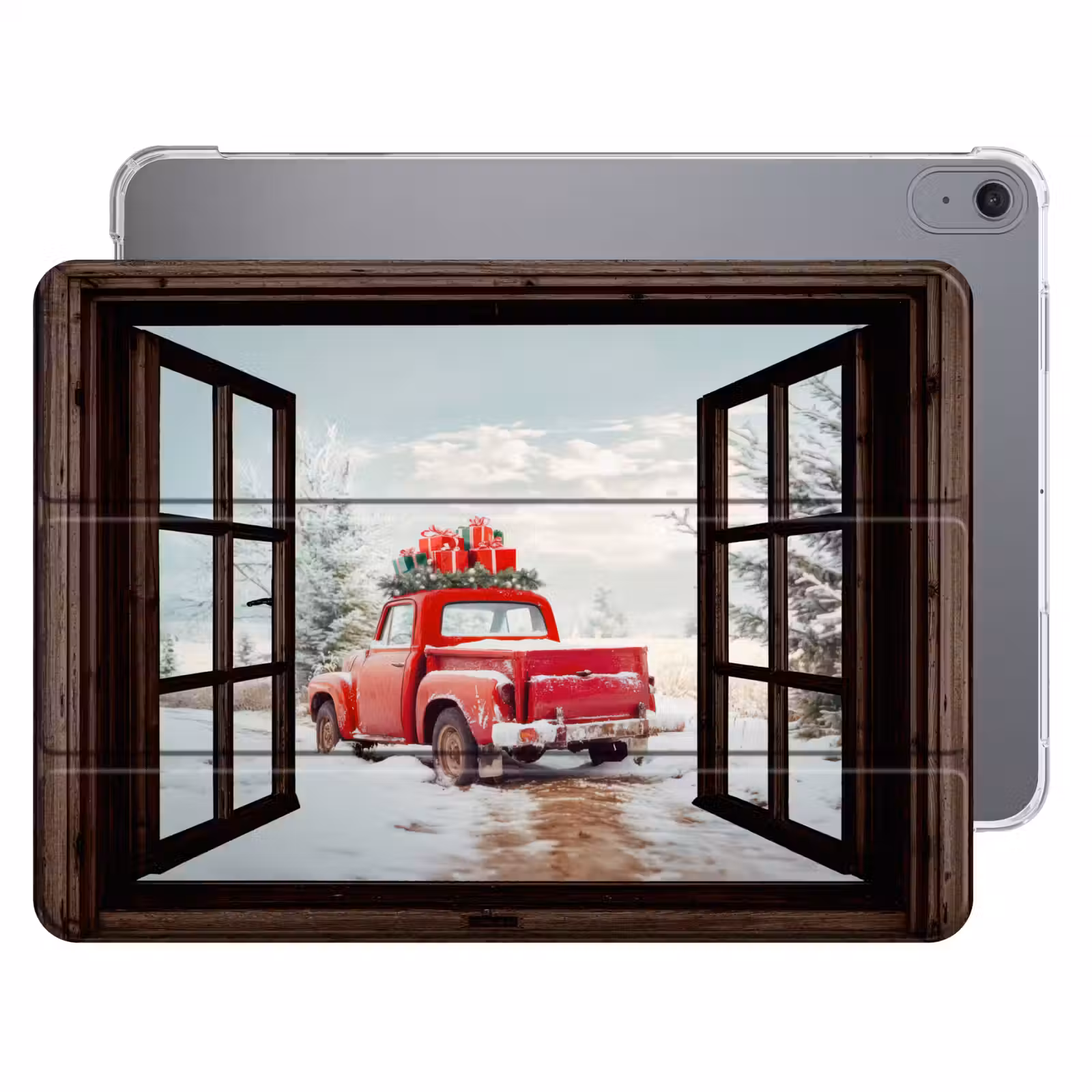iPad hoes - Doorkijk - Auto - Rood - Cadeaus - Winterlandschap - Kerst — 1