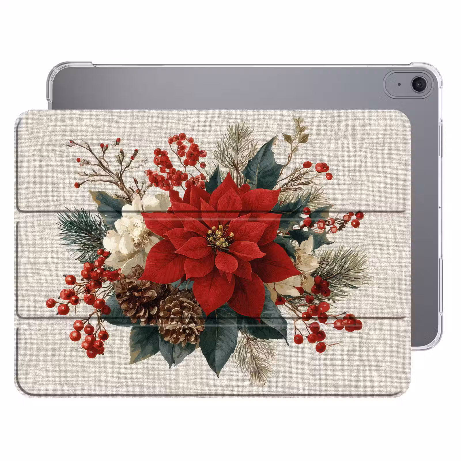 iPad hoes - Kerststuk - Poinsettia - Dennenappels - Rood — 1