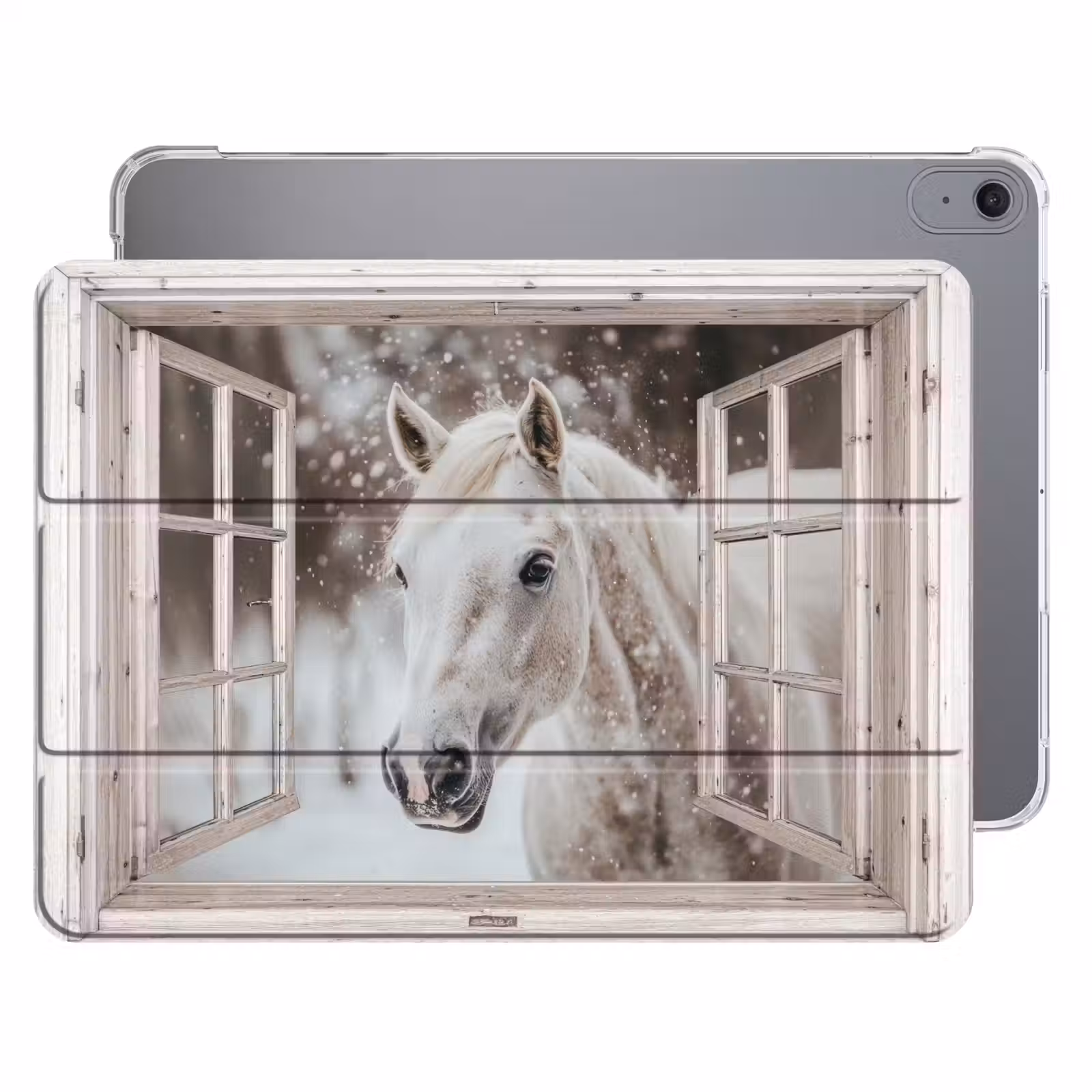 iPad hoes - Paard - Wit - Winter - Sneeuw - Doorkijk - Dieren — 1