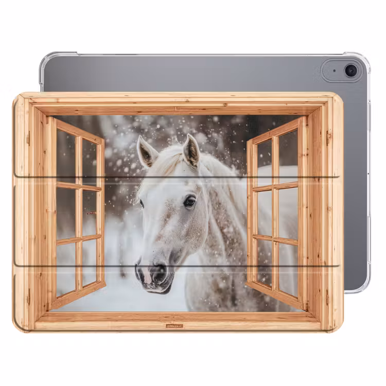iPad hoes - Doorkijk - Paard - Wit - Winter - Sneeuw - Dieren — 1