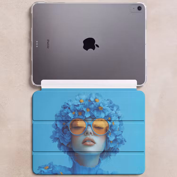 iPad hoes - Vrouw - Bloem - Blauw - Modern - Bril - Portret — 6