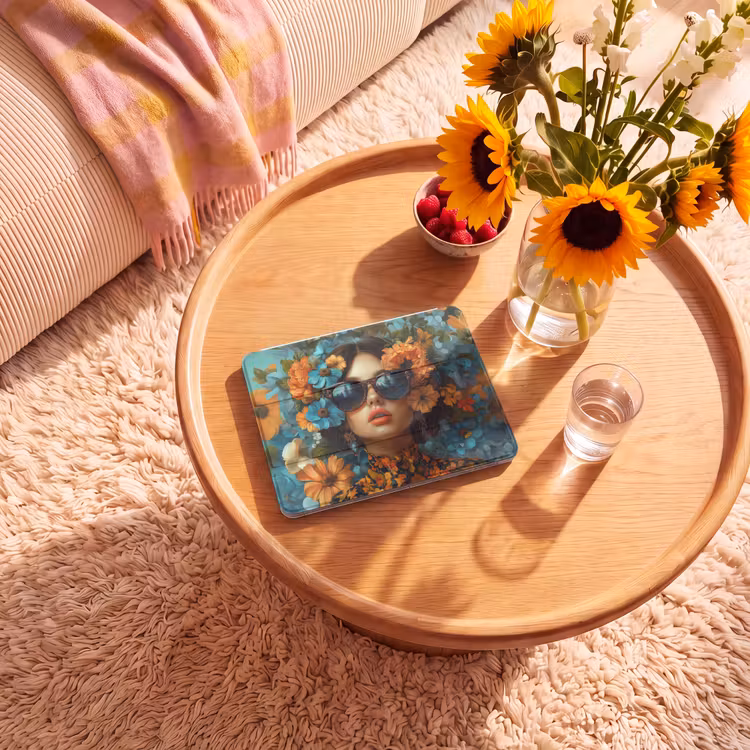 iPad hoes - Vrouw - Bloemen - Oranje - Blauw - Modern — 2
