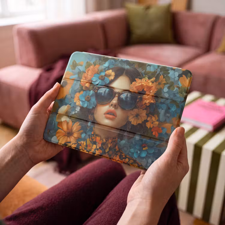 iPad hoes - Vrouw - Bloemen - Oranje - Blauw - Modern — 4