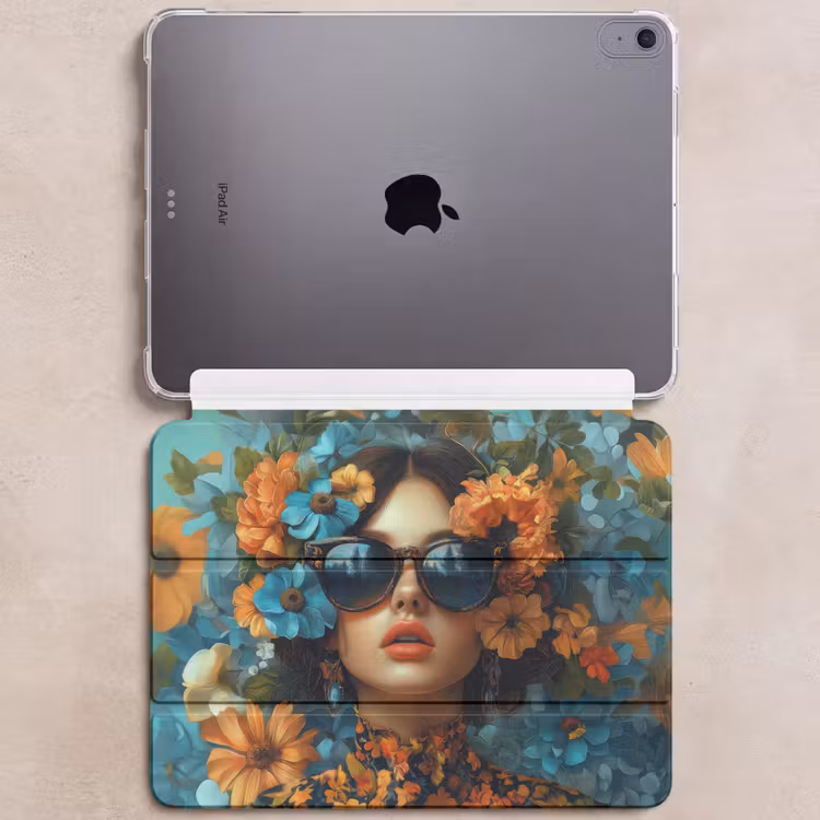 iPad hoes - Vrouw - Bloemen - Oranje - Blauw - Modern — 6