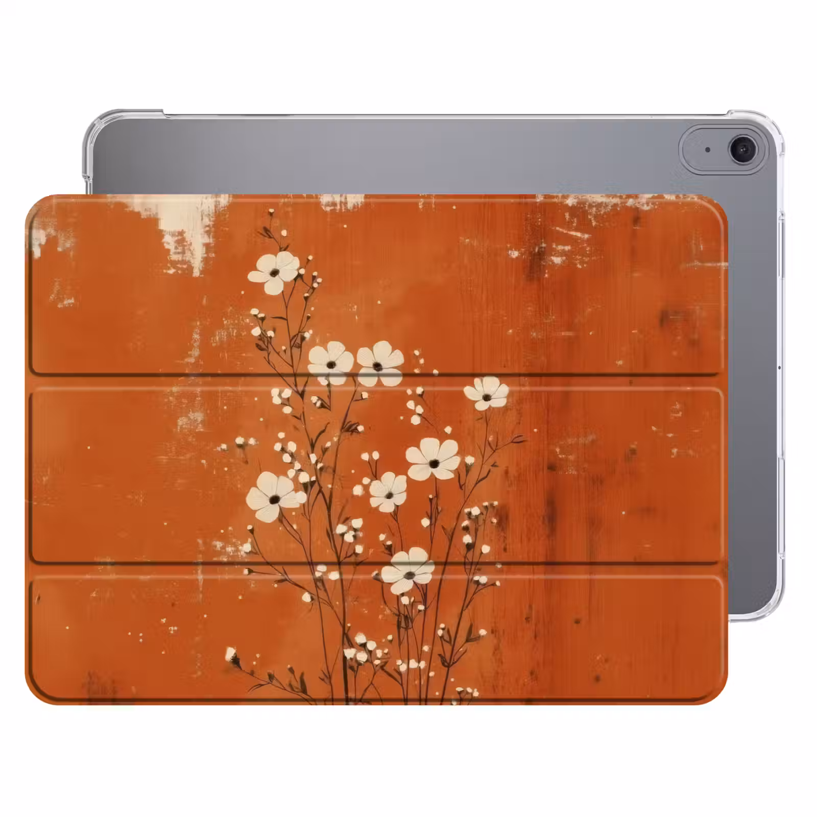 iPad hoes - Bloemen - Wit - Subtiel - Roestkleur — 1