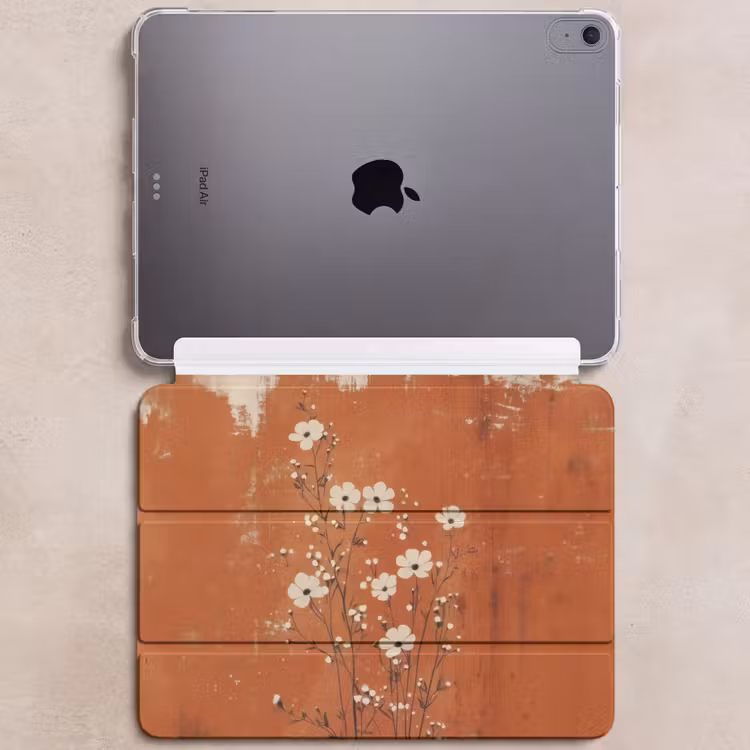 iPad hoes - Bloemen - Wit - Subtiel - Roestkleur — 6