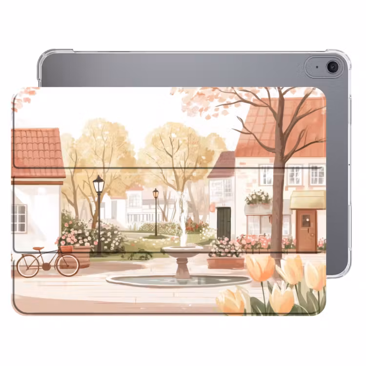 iPad hoes - Dorpsplein - Fontein - Tulpen — 1
