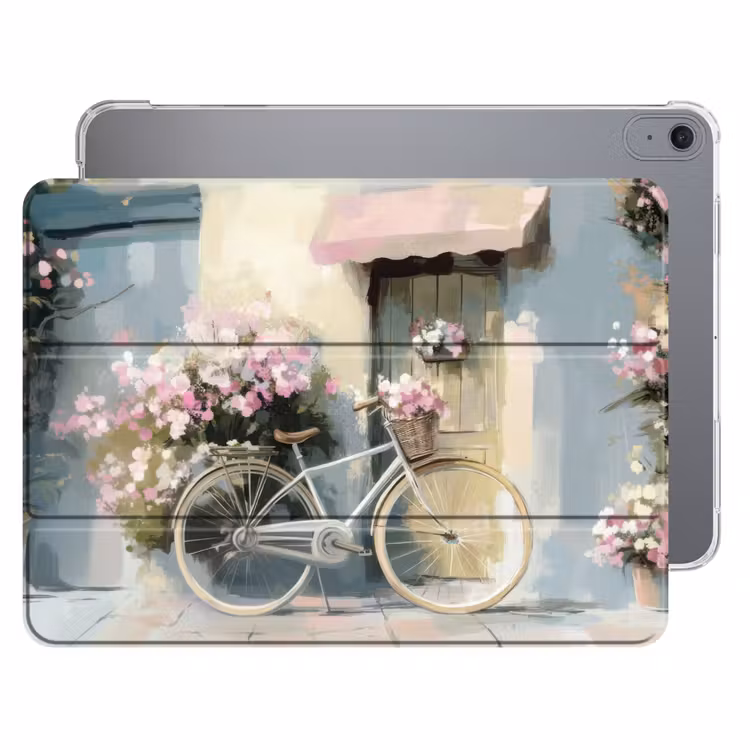 iPad hoes - Fiets - Pastelkleuren - Bloemen — 1
