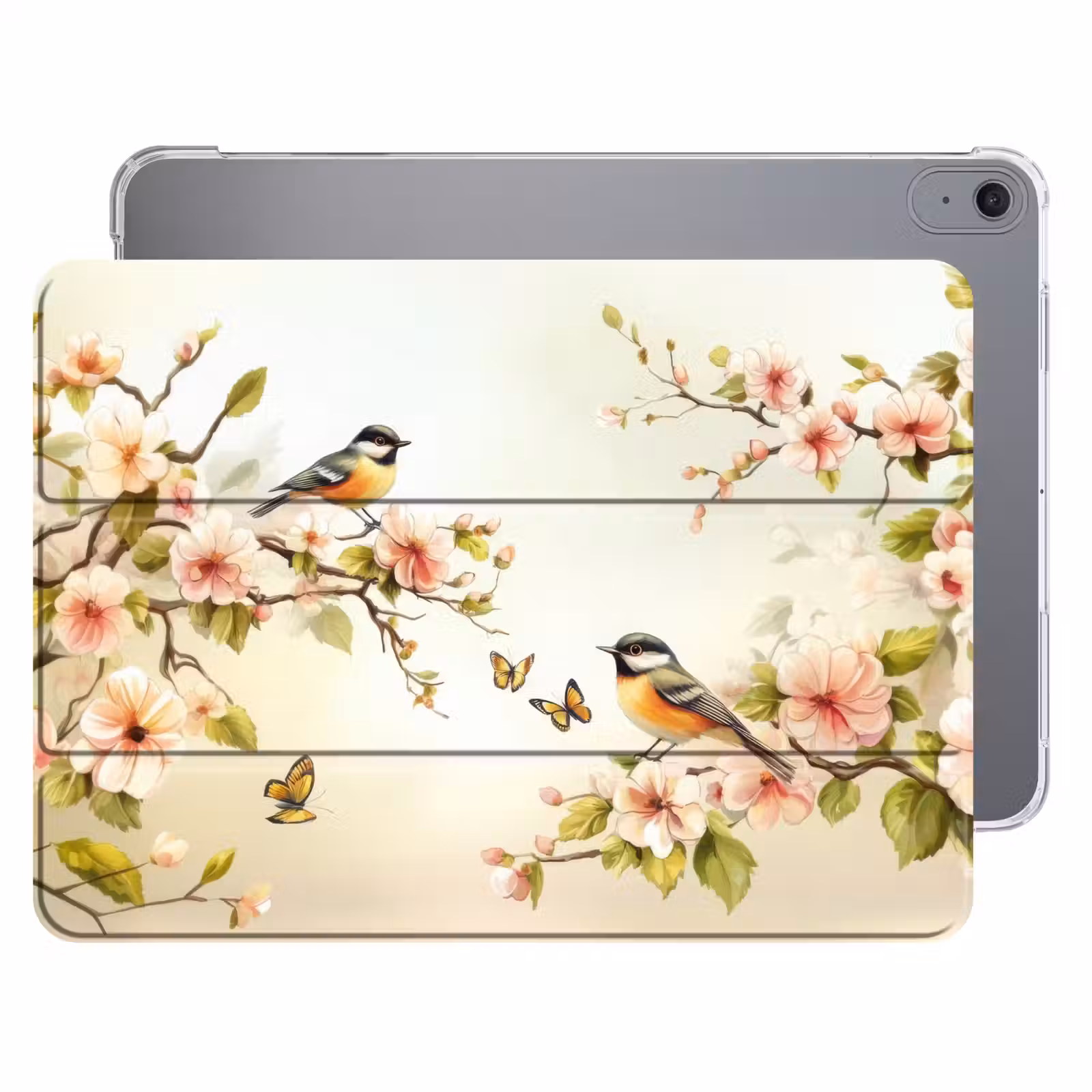 iPad hoes - Takken - Bloemen - Vogeltjes - Roze — 1