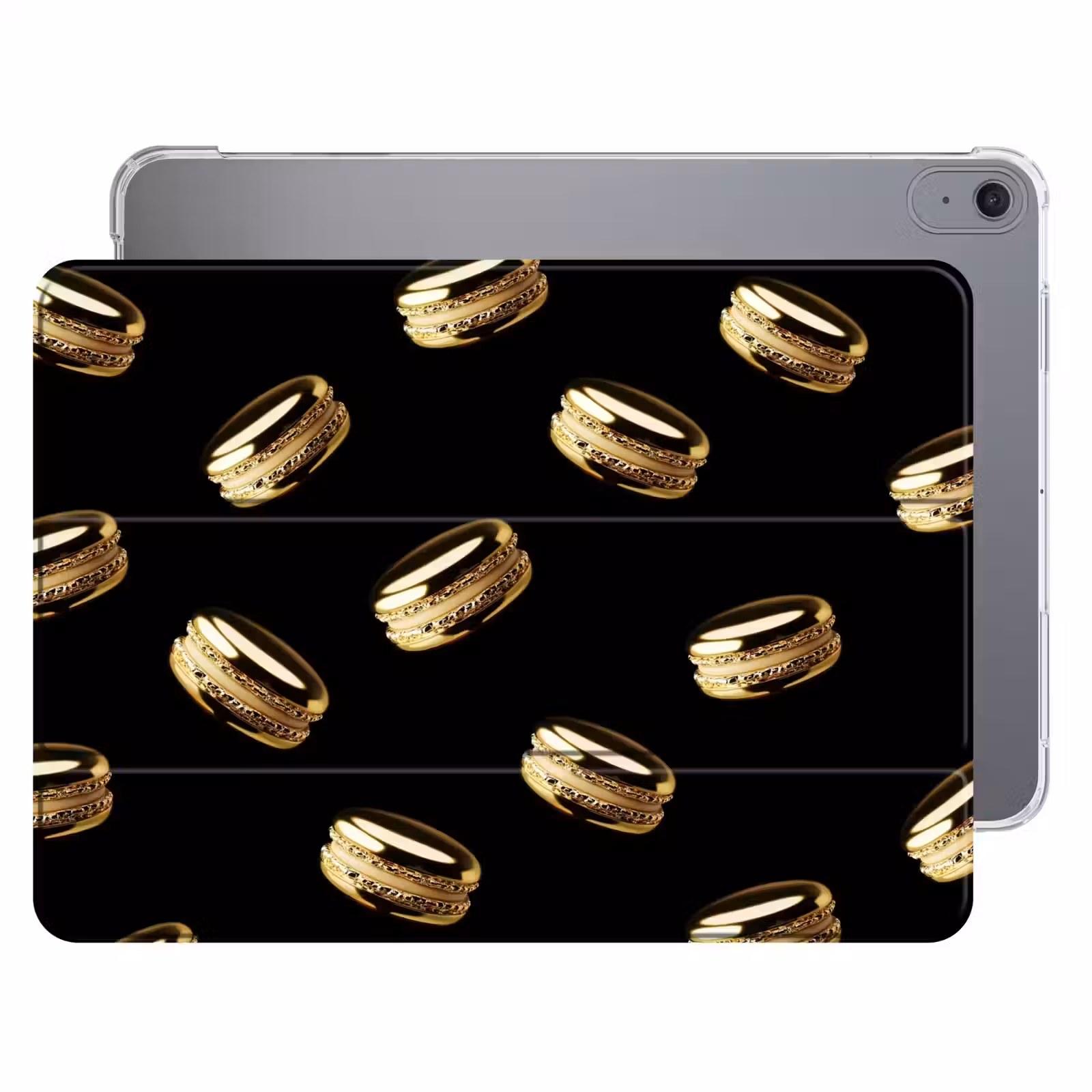 iPad hoes - Macarons - Patroon - Goud - Zwart — 1