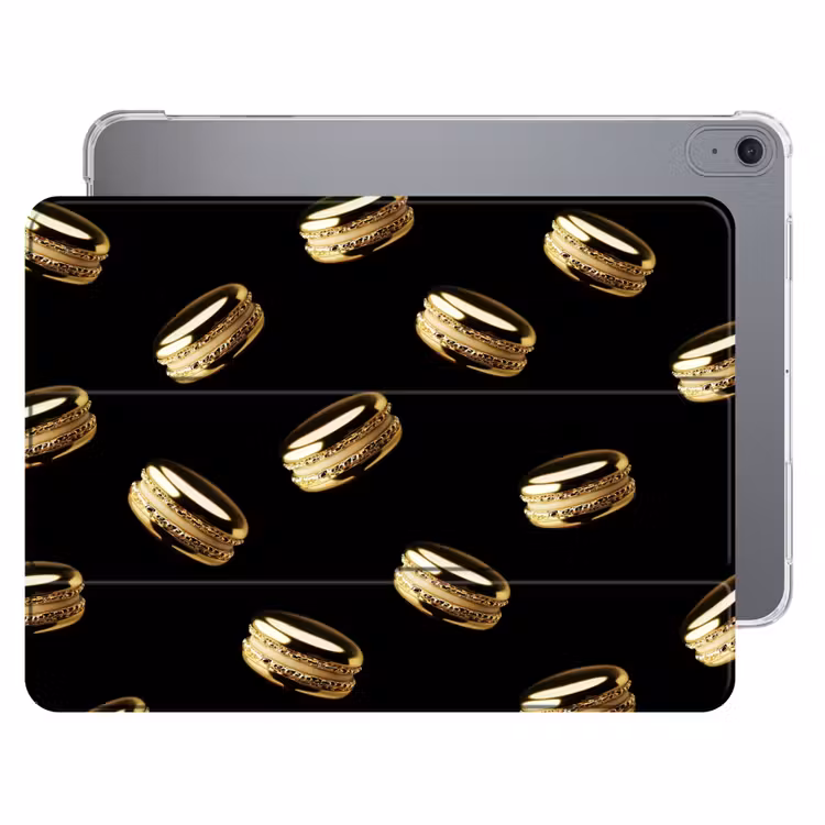 iPad hoes - Macarons - Patroon - Goud - Zwart — 1