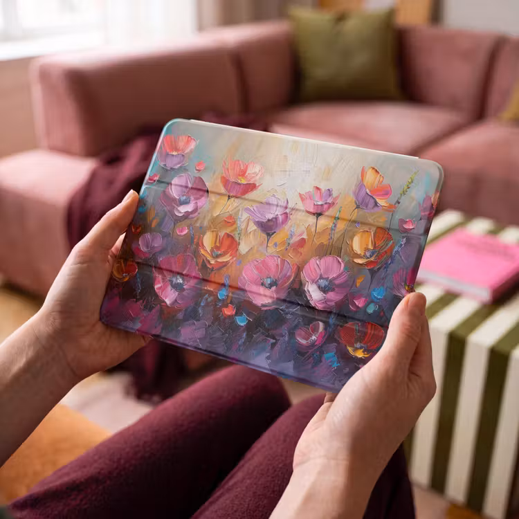 iPad hoes - Bloemen - Paars - Kleurrijk - Handgeschilderd - Kunst — 4