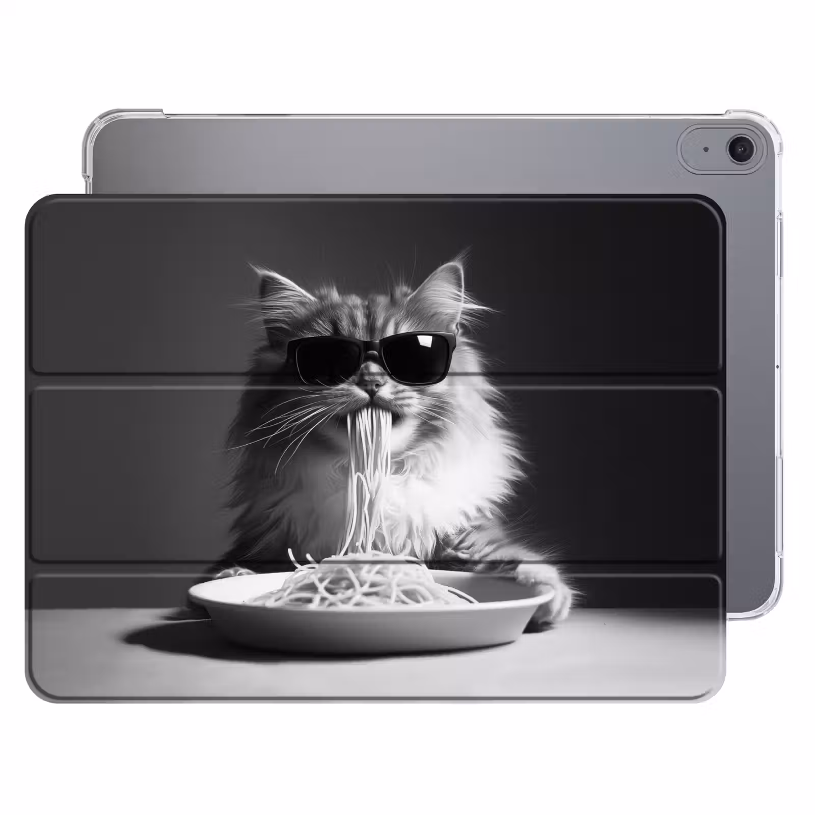 iPad hoes - Langharige kat - Zonnebril - Spaghetti - Humor - Zwart - wit — 1