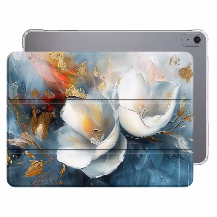 iPad hoes - Bloemen - Wit - Goud - Kunst - Abstract — 1