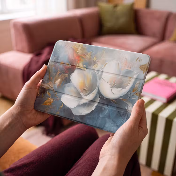 iPad hoes - Bloemen - Wit - Goud - Kunst - Abstract — 4