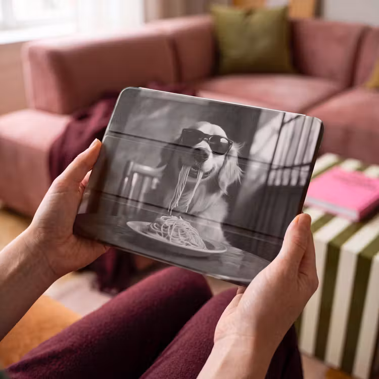 iPad hoes - Golden Retriever - Hond - Vrolijk - Bord spaghetti - Zwart - wit — 4