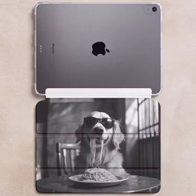 iPad hoes - Golden Retriever - Hond - Vrolijk - Bord spaghetti - Zwart - wit — 6