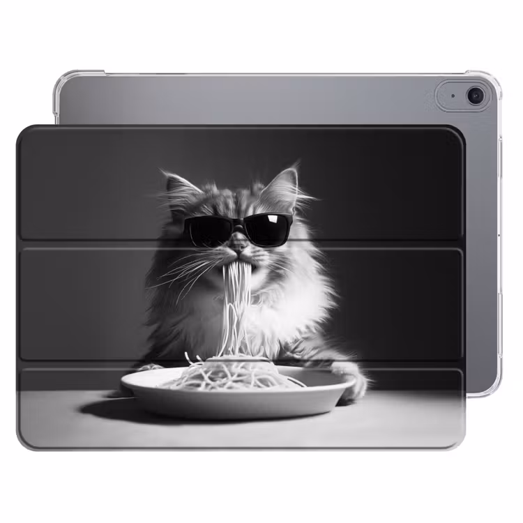 iPad hoes - Langharige kat - Zonnebril - Spaghetti - Humor - Zwart - wit — 1