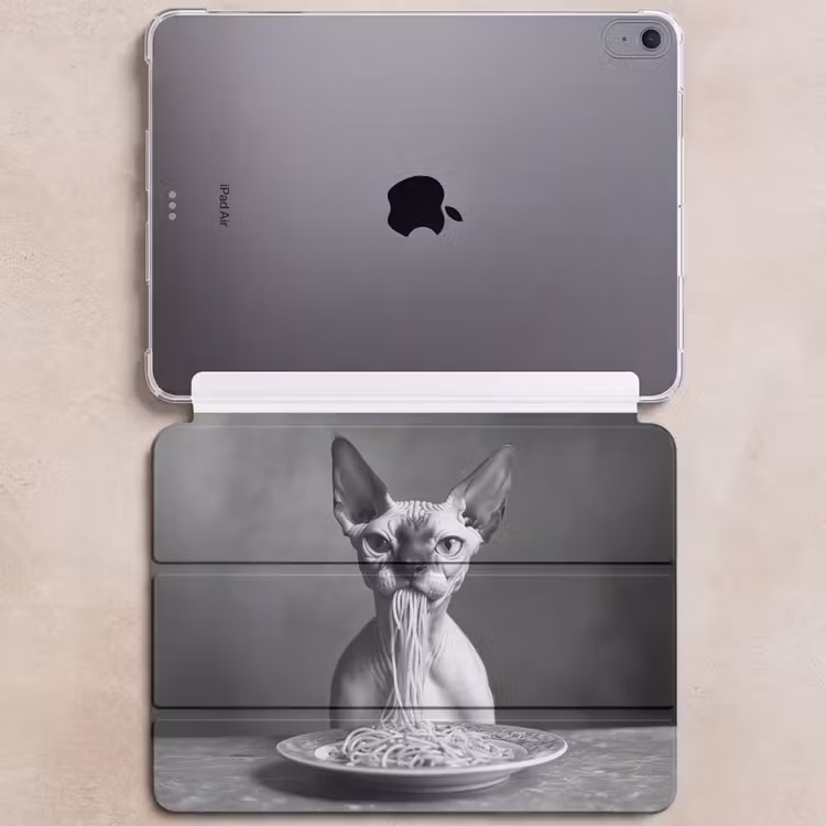 iPad hoes - Sphynx - Kat - Dieren - Humor - Spaghetti - Zwart Wit — 6
