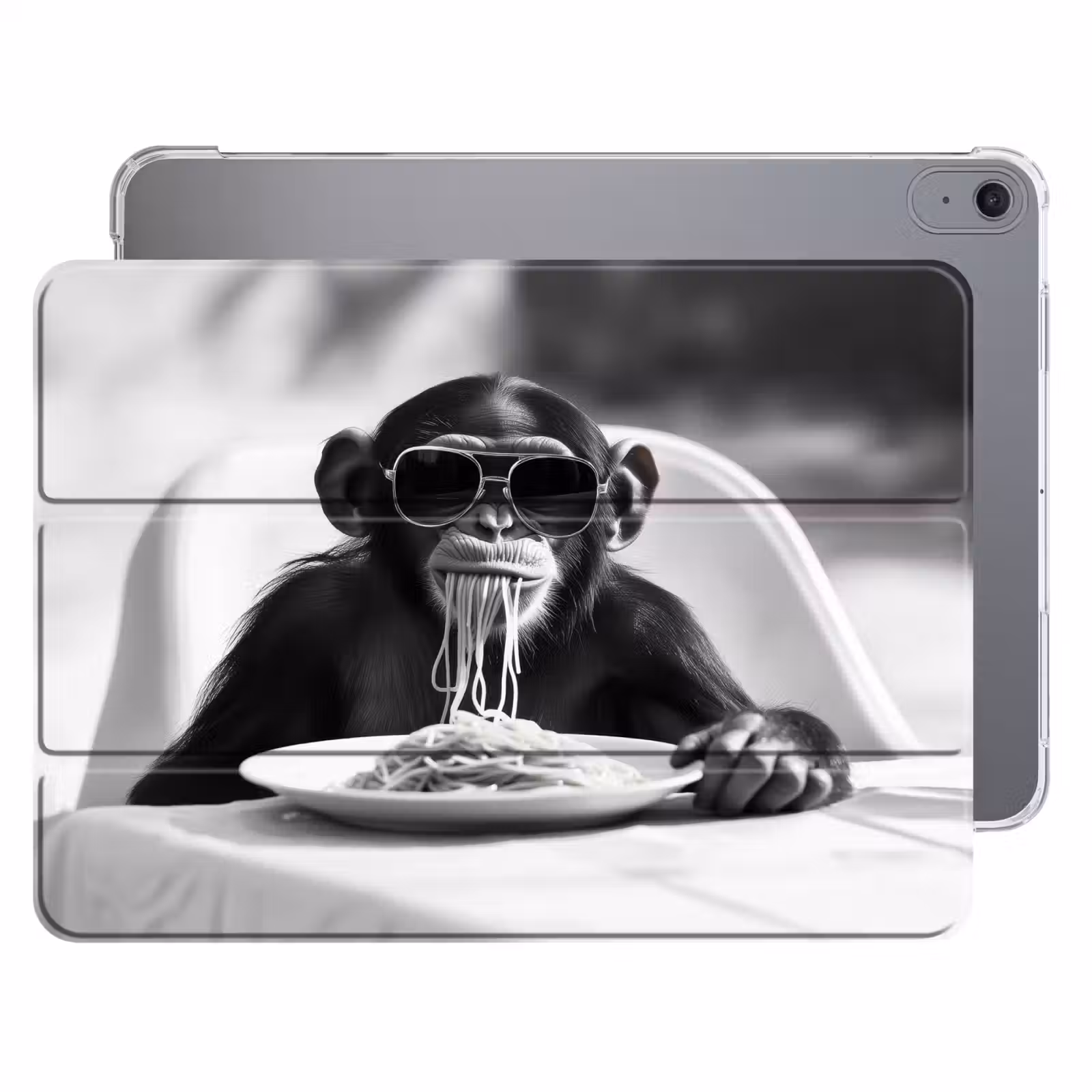 iPad hoes - Aap - Spaghetti - Zonnebril - Zwart wit - Cool - Dier — 1