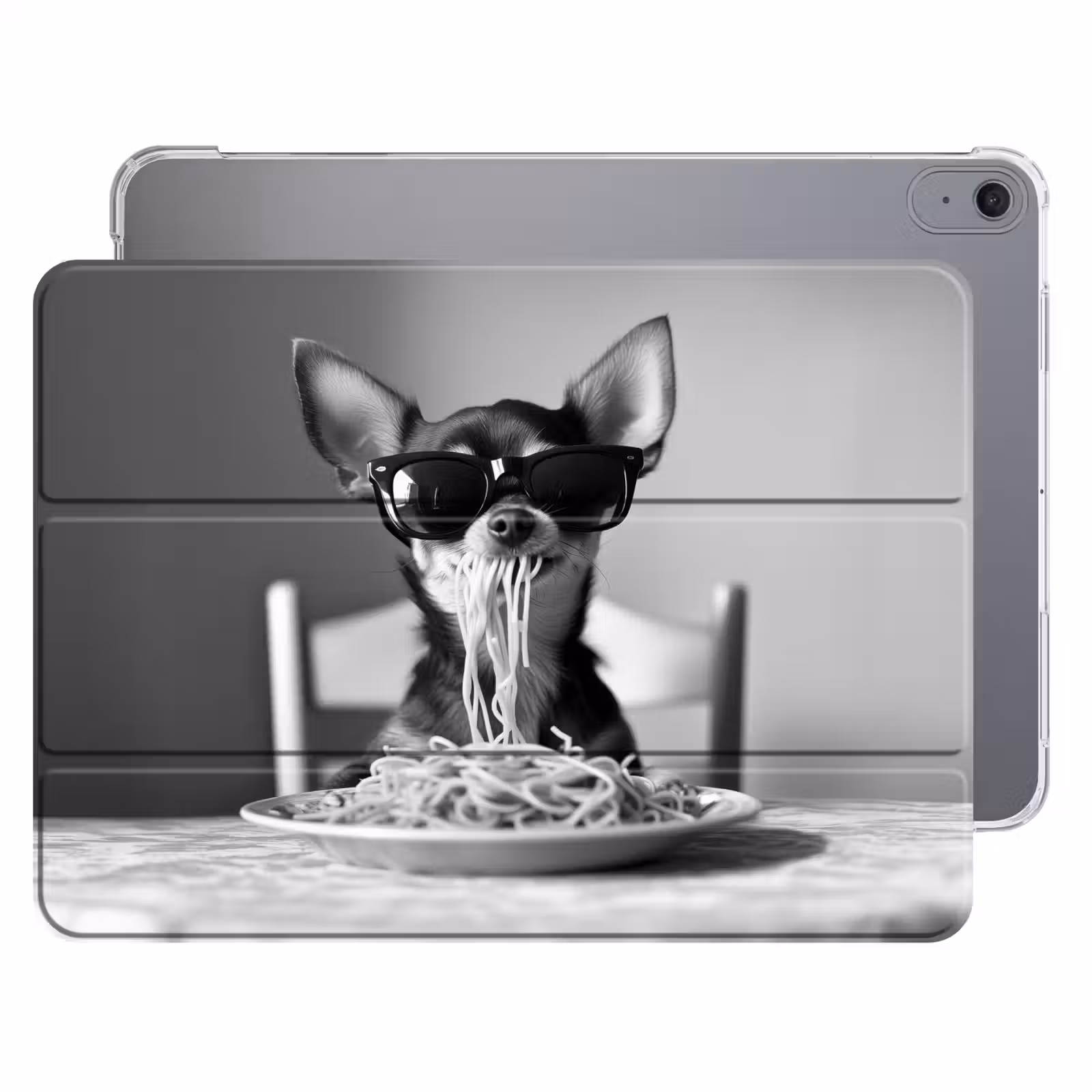 iPad hoes - Chihuahua - Hond - Zonnebril - Humoristisch - Zwart - Wit - Spaghetti — 1