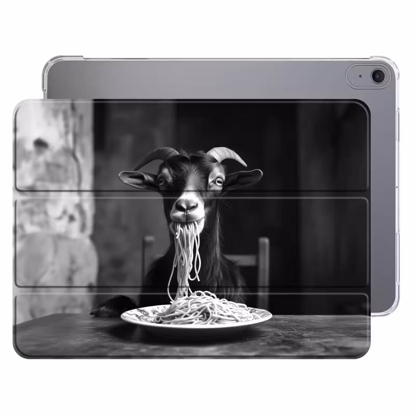 iPad hoes - Geit - Bord - Spaghetti - Zwart Wit — 1